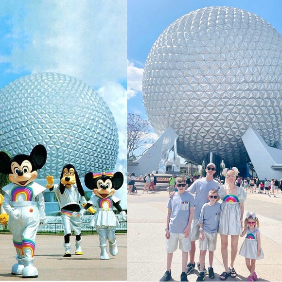 New York Couture 80’s Disney Epcot Remake Silver Rainbow Pocket T-Shirt - Picture 6 of 7